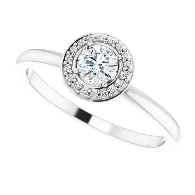 14K Gold Round Natural Diamond Halo-Style Ring - White Gold - view 5