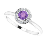 14K Gold Round Natural Amethyst Halo-Style Ring - White Gold - view 5