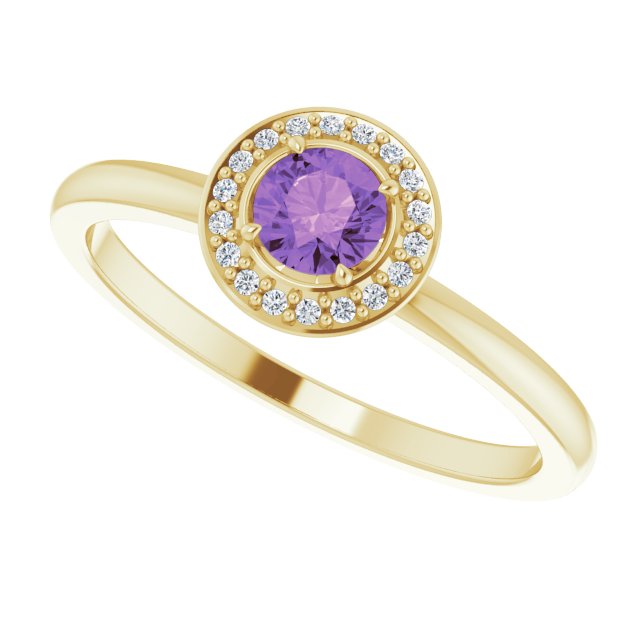 14K Gold Round Natural Amethyst Halo-Style Ring - Yellow Gold - view 5