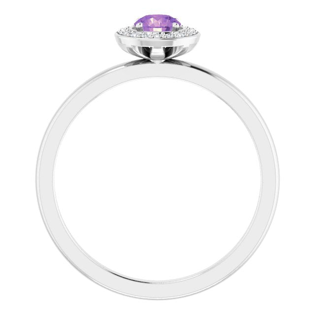 Platinum Round Natural Amethyst Halo-Style Ring - view 2