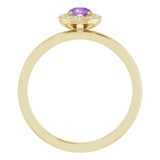 14K Gold Round Natural Amethyst Halo-Style Ring - Yellow Gold - view 2