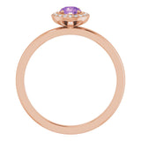 14K Gold Round Natural Amethyst Halo-Style Ring - Rose Gold - view 2