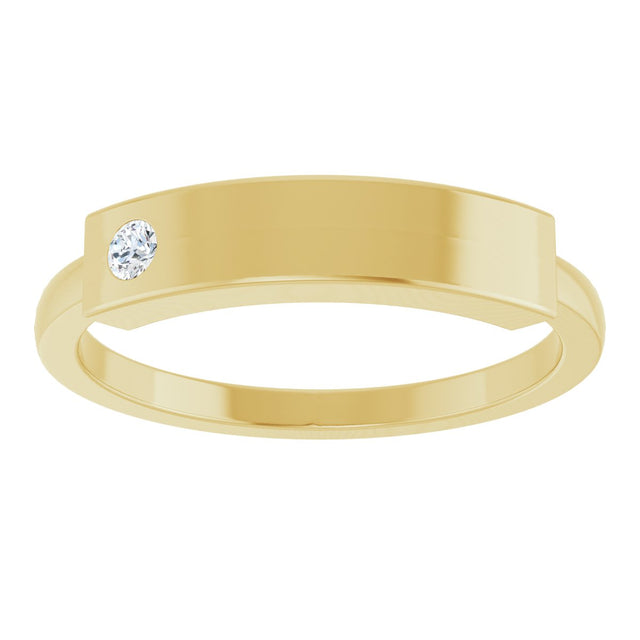 14K Gold Round Natural Diamond Engravable Stackable Family Signet Ring - Yellow Gold - view 3