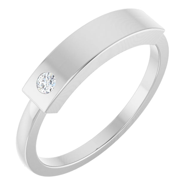 Platinum Round Natural Diamond Engravable Stackable Family Signet Ring