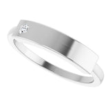 14K Gold Round Natural Diamond Engravable Stackable Family Signet Ring - White Gold - view 5