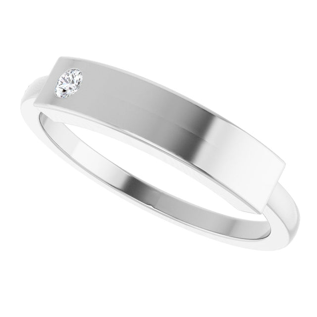 14K Gold Round Natural Diamond Engravable Stackable Family Signet Ring - White Gold - view 5