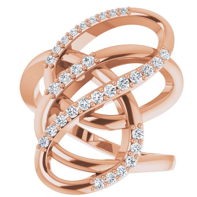 14K Gold Round Natural Diamond Freeform Ring - Rose Gold - view 5
