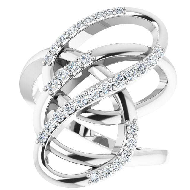 14K Gold Round Natural Diamond Freeform Ring - White Gold - view 5