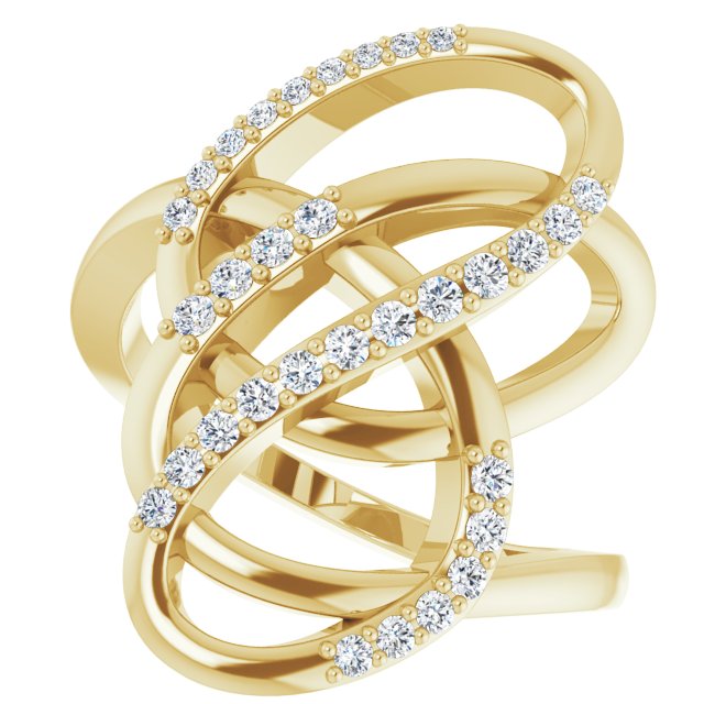 14K Gold Round Natural Diamond Freeform Ring - Yellow Gold - view 5
