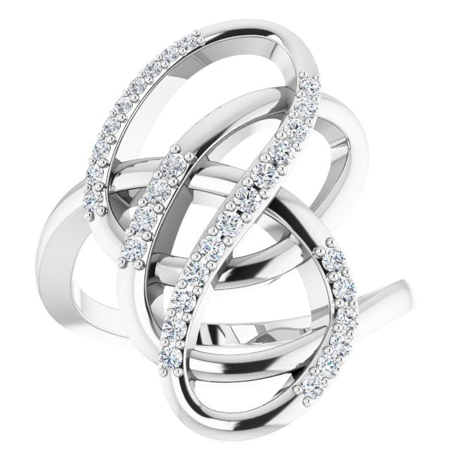 14K Gold Round Natural Diamond Freeform Ring - White Gold - view 4