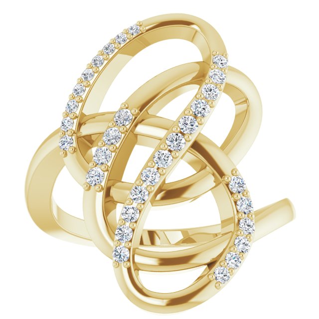14K Gold Round Natural Diamond Freeform Ring - Yellow Gold - view 4