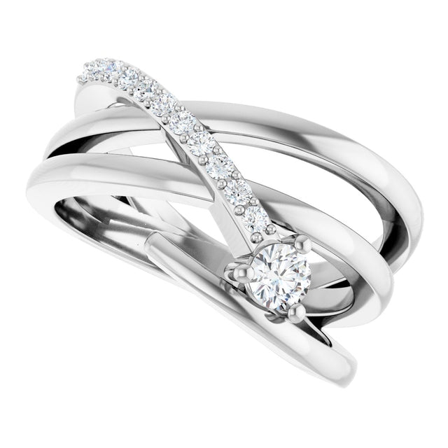Platinum Round Natural Diamond Accented Freeform Ring – 3.5mm Stones - view 5