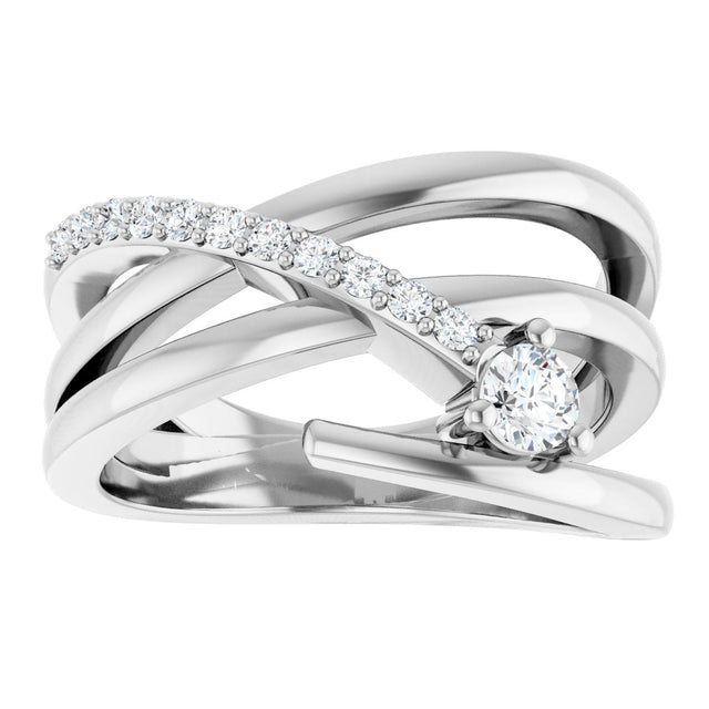 14K Gold Round Natural Diamond Accented Freeform Ring – 3.5mm Stones - view 3