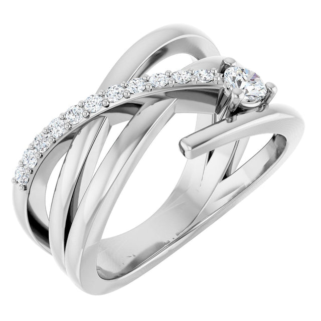 14K Gold Round Natural Diamond Accented Freeform Ring – 3.5mm Stones