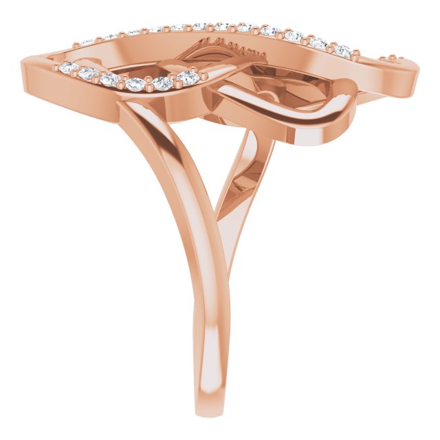14K Gold Round Natural Diamond Freeform Ring - Rose Gold - view 3