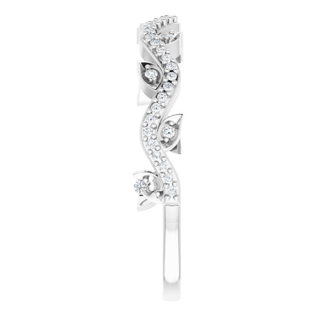 Platinum Round Natural Diamond Leaf Ring - view 4