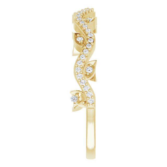 14K Gold Round Natural Diamond Leaf Ring - Yellow Gold - view 4