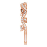 14K Gold Round Natural Diamond Leaf Ring - Rose Gold - view 4