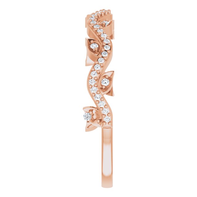 14K Gold Round Natural Diamond Leaf Ring - Rose Gold - view 4