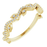 14K Gold Round Natural Diamond Leaf Ring - Yellow Gold
