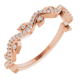 14K Gold Round Natural Diamond Leaf Ring - Rose Gold