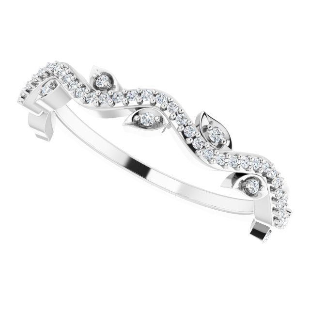 Platinum Round Natural Diamond Leaf Ring - view 5