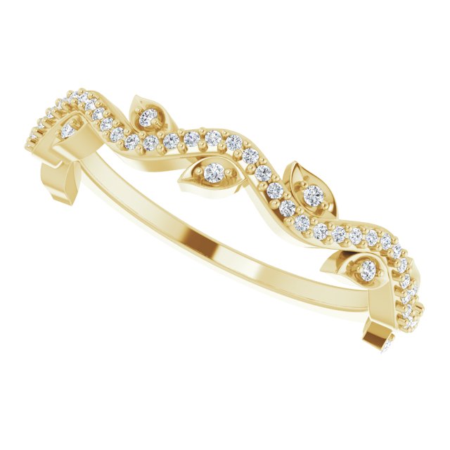 14K Gold Round Natural Diamond Leaf Ring - Yellow Gold - view 5