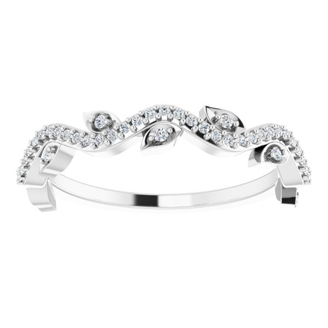 14K Gold Round Natural Diamond Leaf Ring - White Gold - view 3