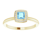 14K Gold Square Natural Aquamarine Halo-Style Ring - Yellow Gold - view 3