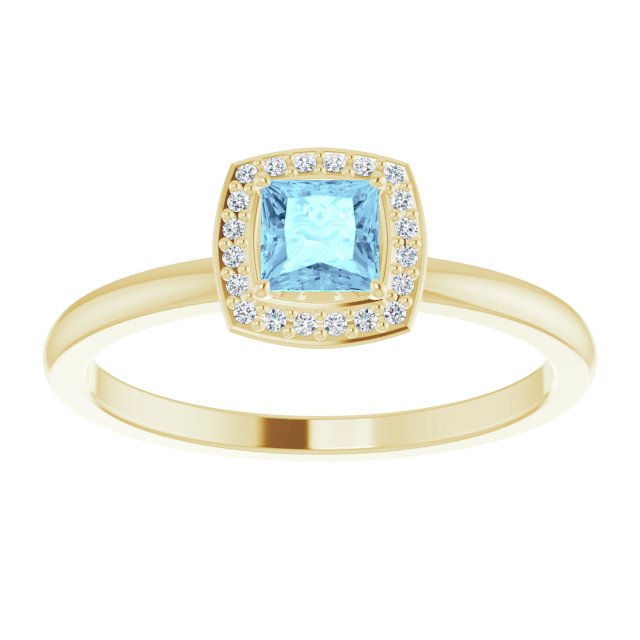14K Gold Square Natural Aquamarine Halo-Style Ring - Yellow Gold - view 3