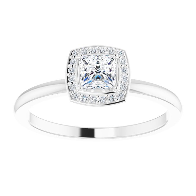 14K Gold Square Natural Diamond Halo-Style Ring - White Gold - view 3