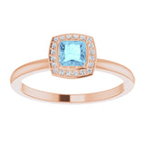 14K Gold Square Natural Aquamarine Halo-Style Ring - Rose Gold - view 3
