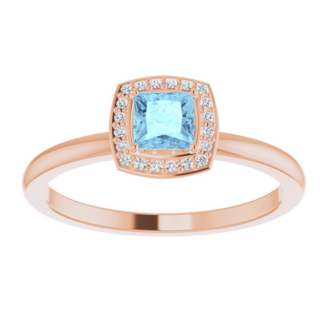 14K Gold Square Natural Aquamarine Halo-Style Ring - Rose Gold - view 3