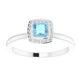 14K Gold Square Natural Aquamarine Halo-Style Ring - White Gold - view 3