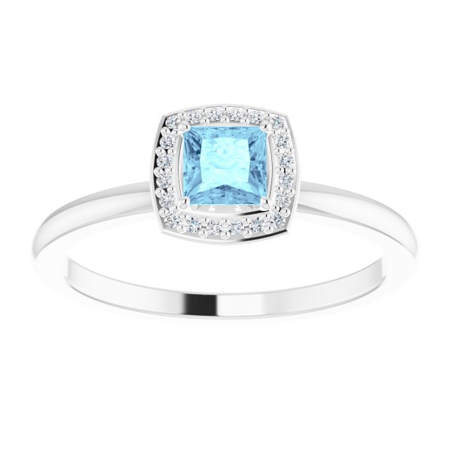 14K Gold Square Natural Aquamarine Halo-Style Ring - White Gold - view 3