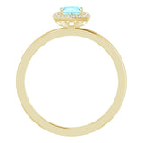 14K Gold Square Natural Aquamarine Halo-Style Ring - Yellow Gold - view 2