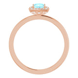 14K Gold Square Natural Aquamarine Halo-Style Ring - Rose Gold - view 2