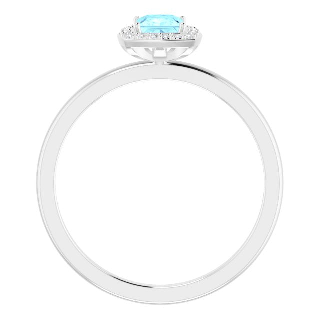 14K Gold Square Natural Aquamarine Halo-Style Ring - White Gold - view 2