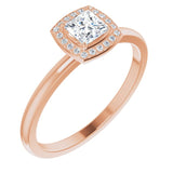 14K Gold Square Natural Diamond Halo-Style Ring - Rose Gold