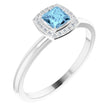 Platinum Square Natural Aquamarine Halo-Style Ring