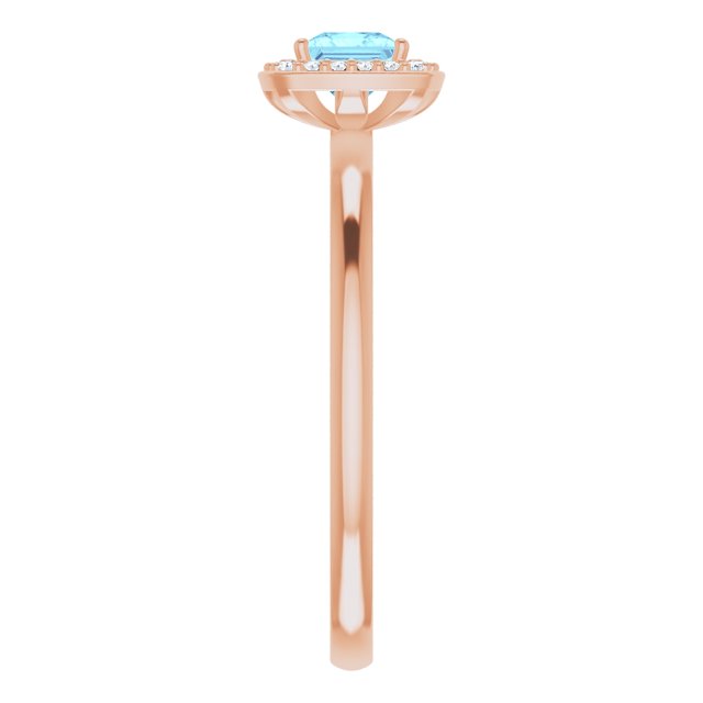 14K Gold Square Natural Aquamarine Halo-Style Ring - Rose Gold - view 5