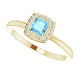 14K Gold Square Natural Aquamarine Halo-Style Ring - Yellow Gold - view 5