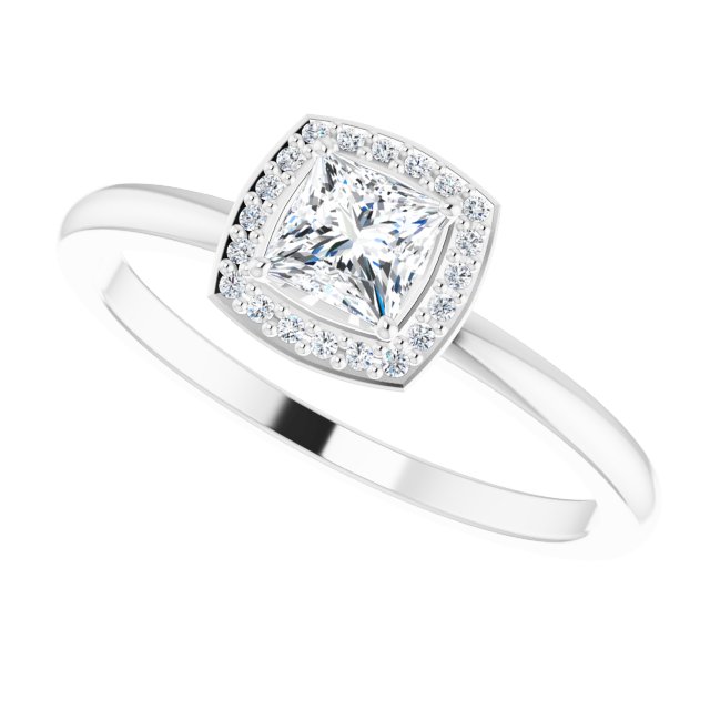 14K Gold Square Natural Diamond Halo-Style Ring - White Gold - view 5