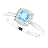 14K Gold Square Natural Aquamarine Halo-Style Ring - White Gold - view 5