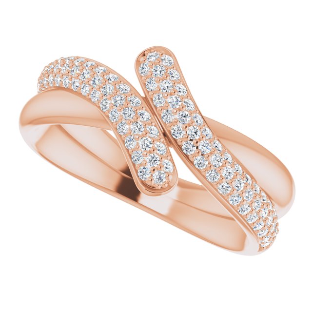 14K Gold Round Natural Diamond Pavé-Style Bypass Ring - Rose Gold - view 5