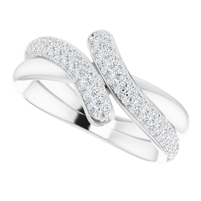 14K Gold Round Natural Diamond Pavé-Style Bypass Ring - White Gold - view 5