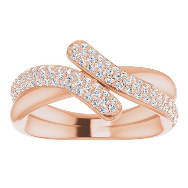 14K Gold Round Natural Diamond Pavé-Style Bypass Ring - Rose Gold - view 3