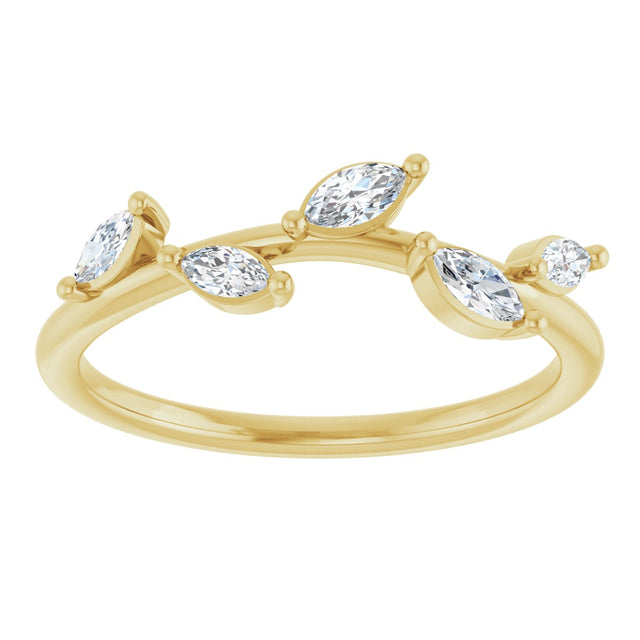 14K Gold Marquise Natural Diamond Leaf Ring - Yellow Gold - view 3