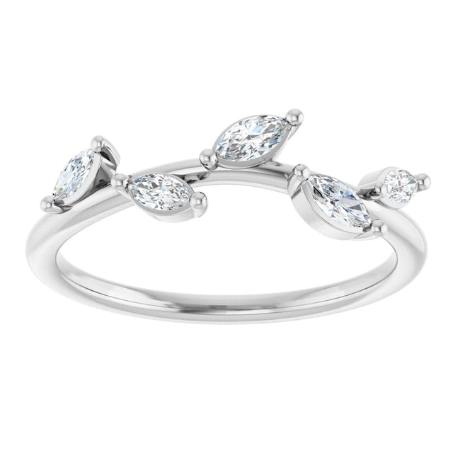 Platinum Marquise Natural Diamond Leaf Ring - view 3