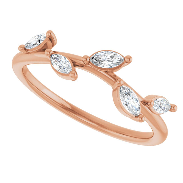 14K Gold Marquise Natural Diamond Leaf Ring - Rose Gold - view 5